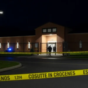 Exterior view of Orleans Parish Jail with police presence