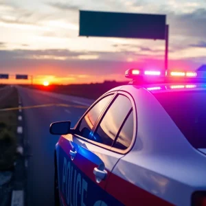 Police car at a highway investigation site