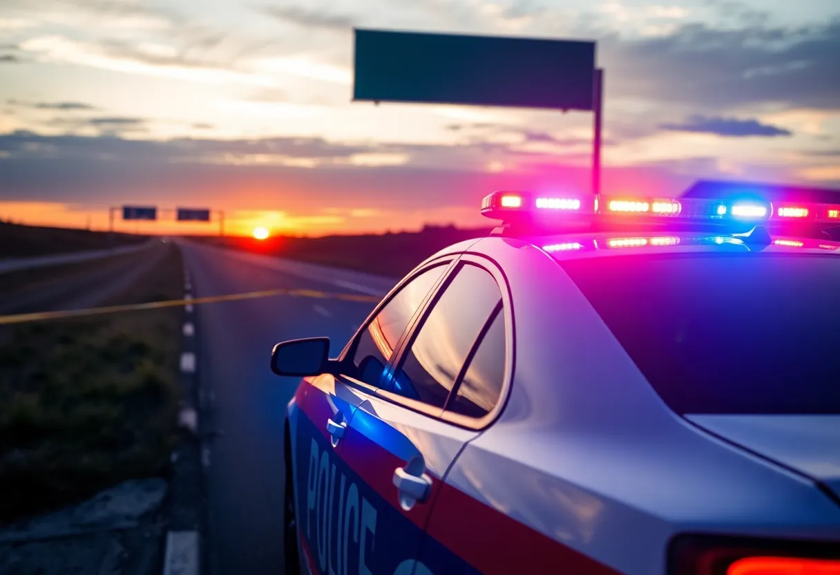 Police car at a highway investigation site