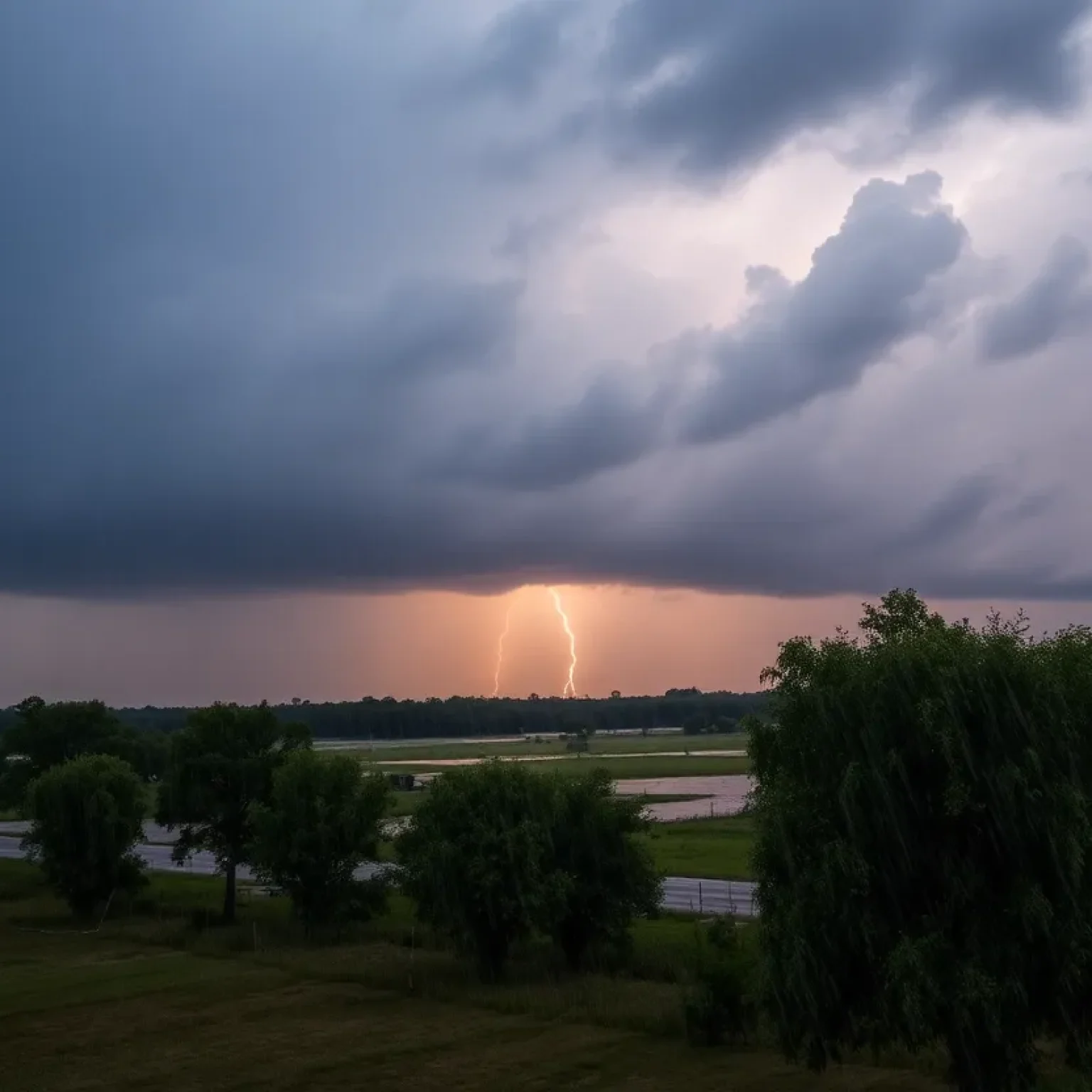 A stormy sky with heavy rain and visible flooding in the Southeastern region.