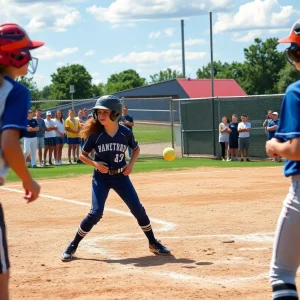 Players participating in a high school softball game