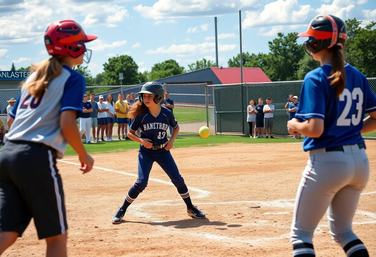 Players participating in a high school softball game