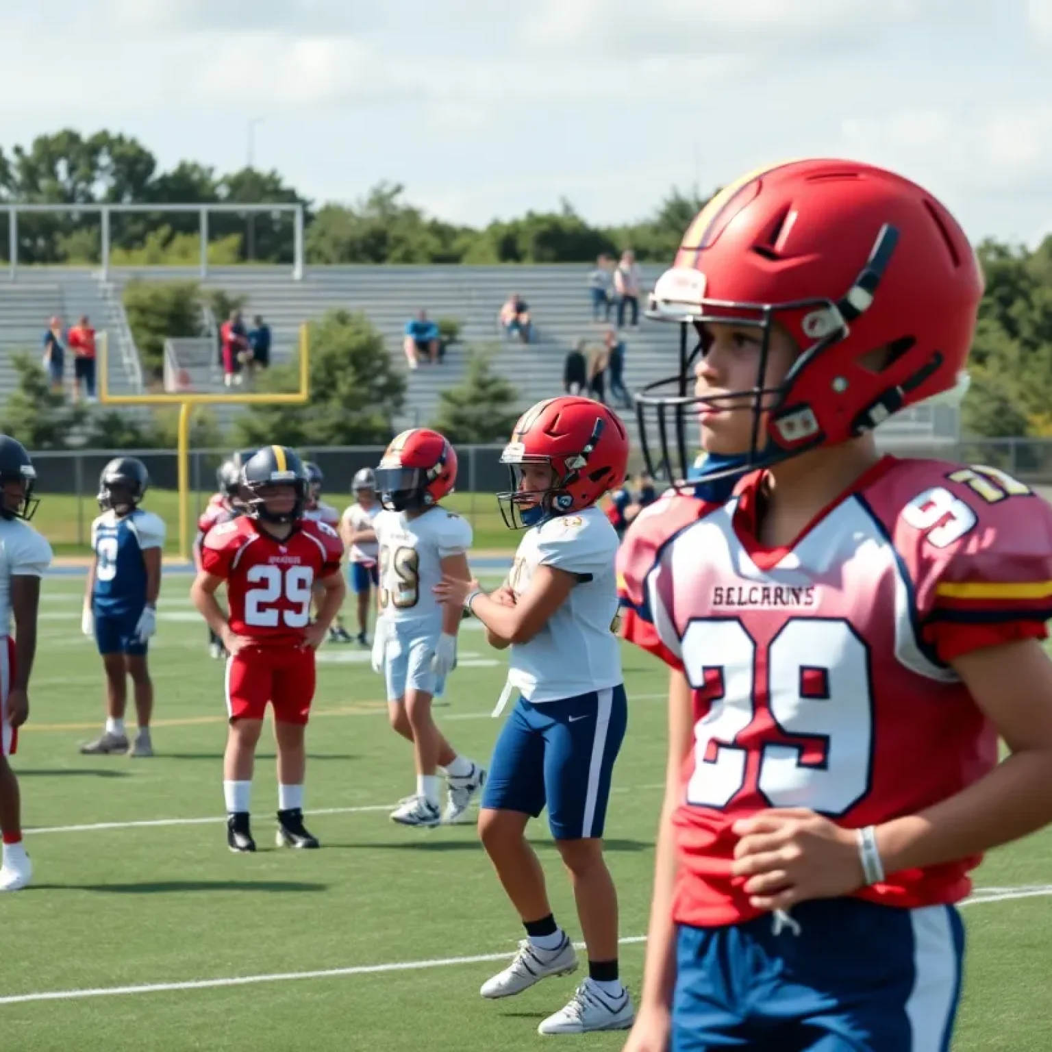 Young athletes from South Carolina practicing football on a field