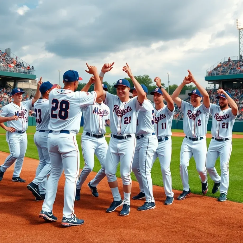 South Florence baseball team celebrating a victory on the field