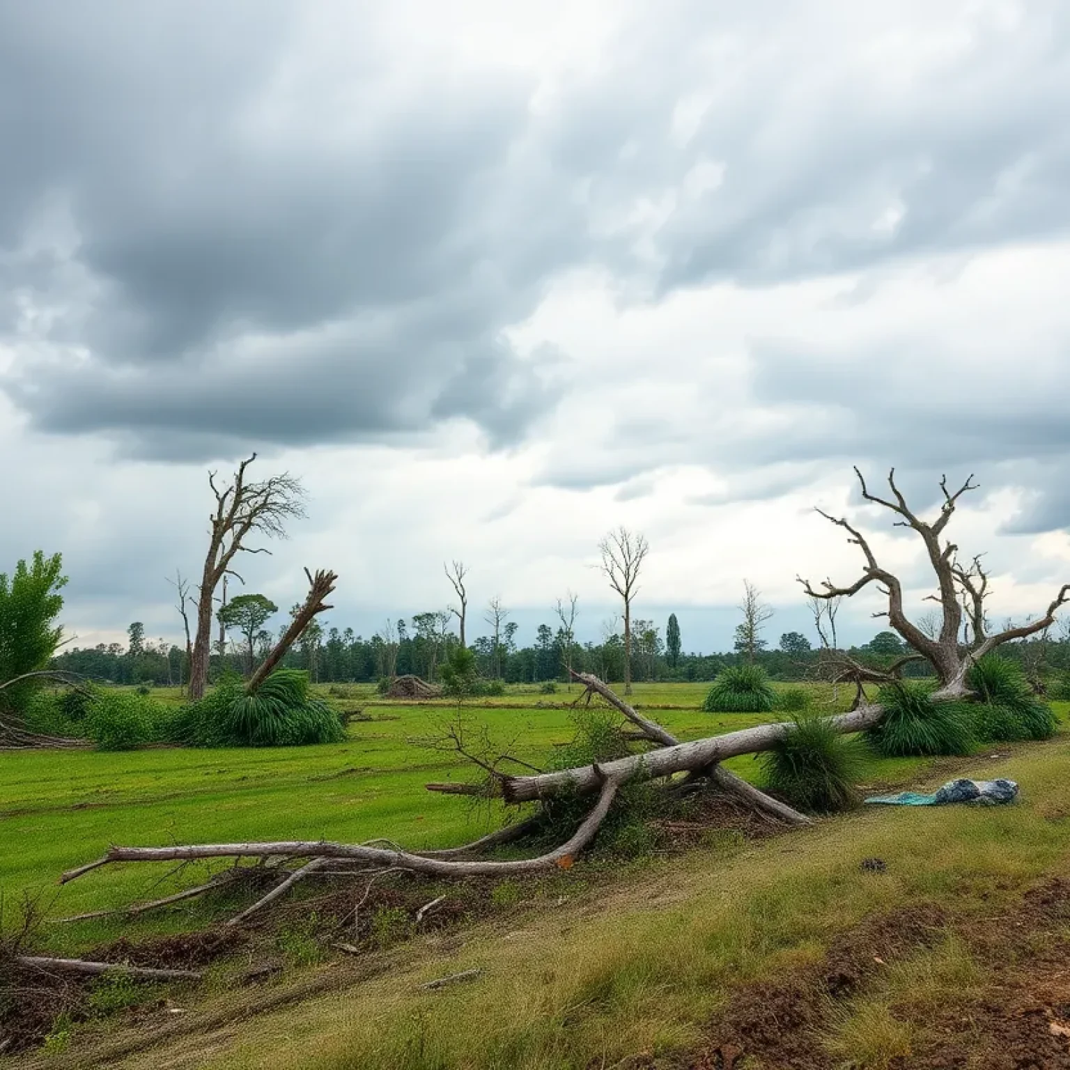 Image showing storm damage in a rural area after severe thunderstorms in Dillon County.