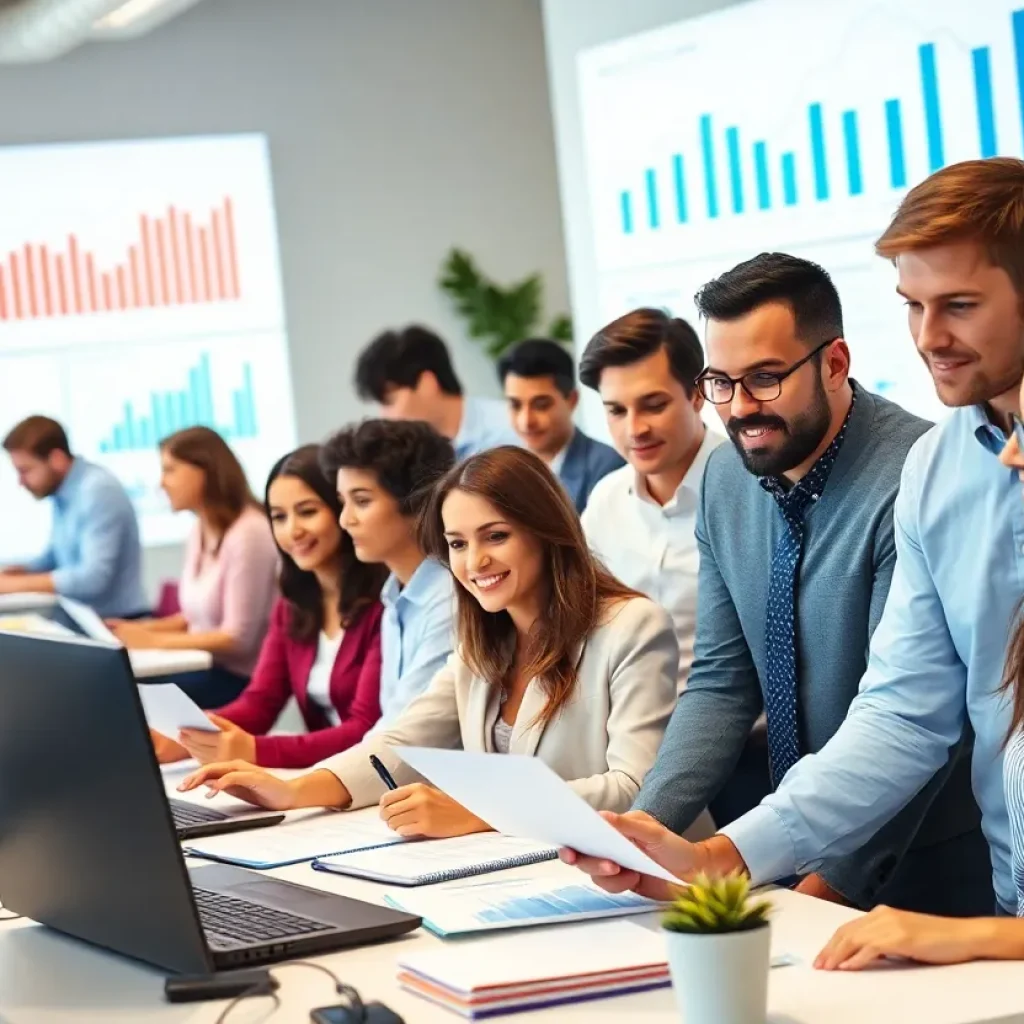 Diverse professionals collaborating in an office reflecting job market resilience.