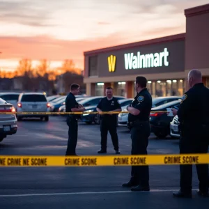 Police officers investigating an assault at Walmart parking lot.