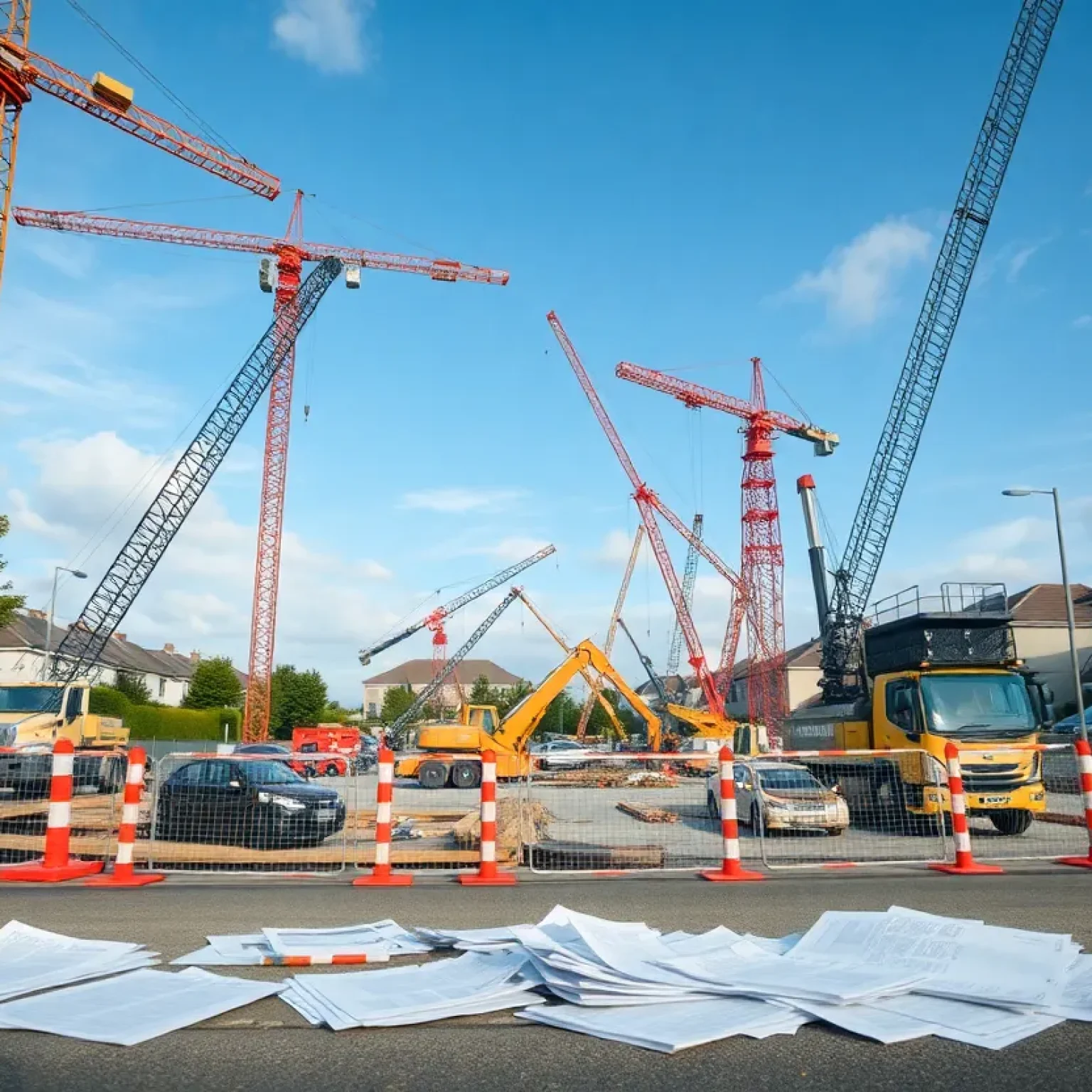 Construction site of AESC battery factory paused with cranes and machinery.