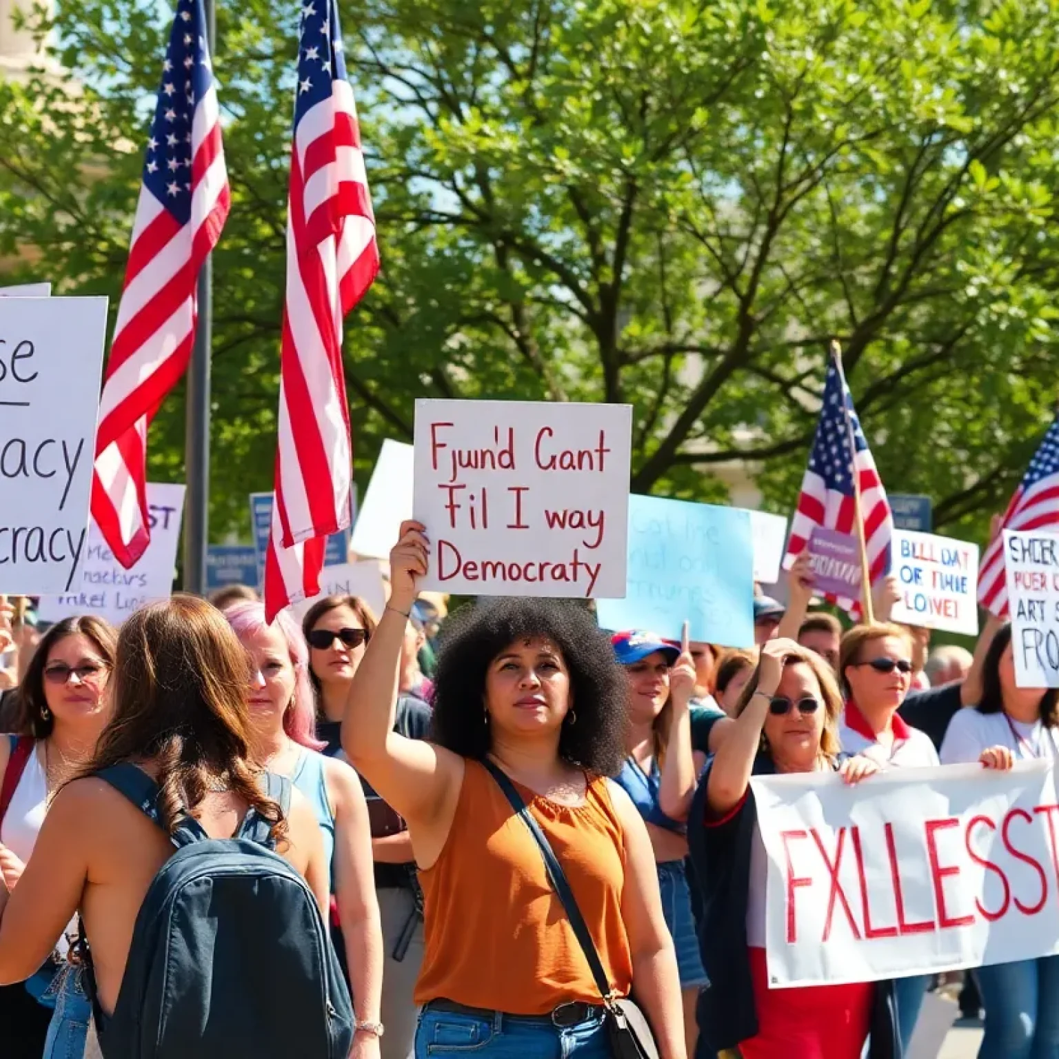 Citizens holding protest signs during anti-Trump protests in Florence