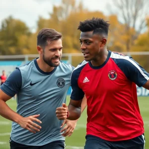Jordan Burch and Xavier Thomas training at Cardinals facility