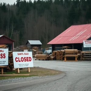 Closed sawmill site of Canfor in Darlington, South Carolina