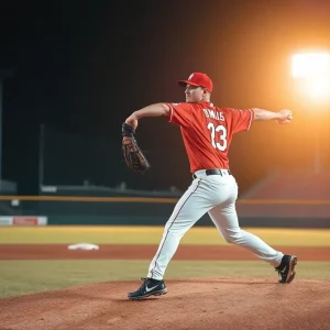 A young athlete pitching in a baseball game