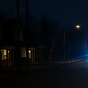 Police lights at night in a small town