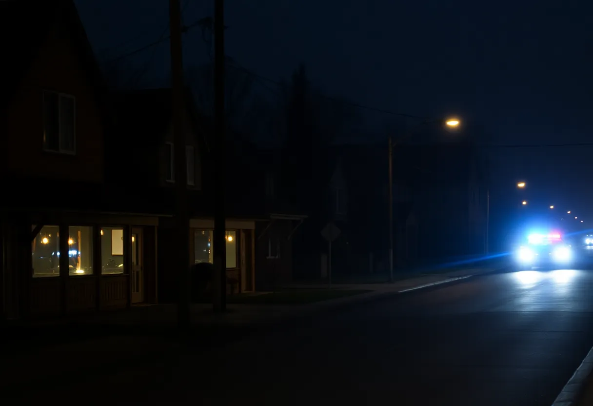 Police lights at night in a small town