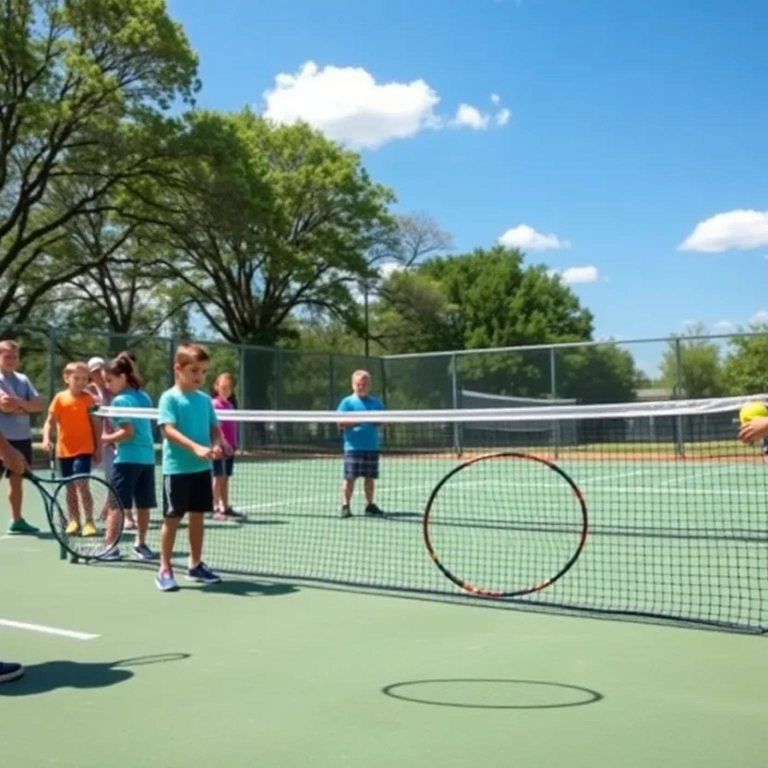 Children participating in a tennis program at a public park in Florence