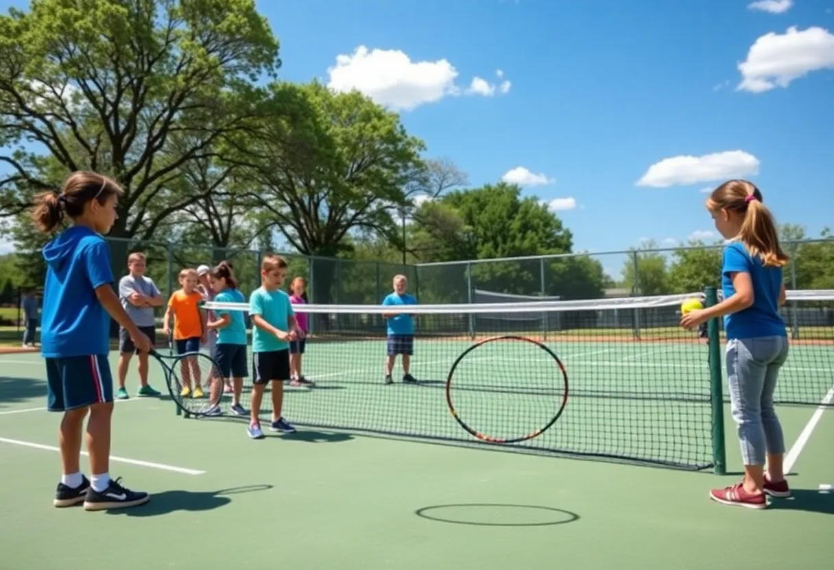 Children participating in a tennis program at a public park in Florence