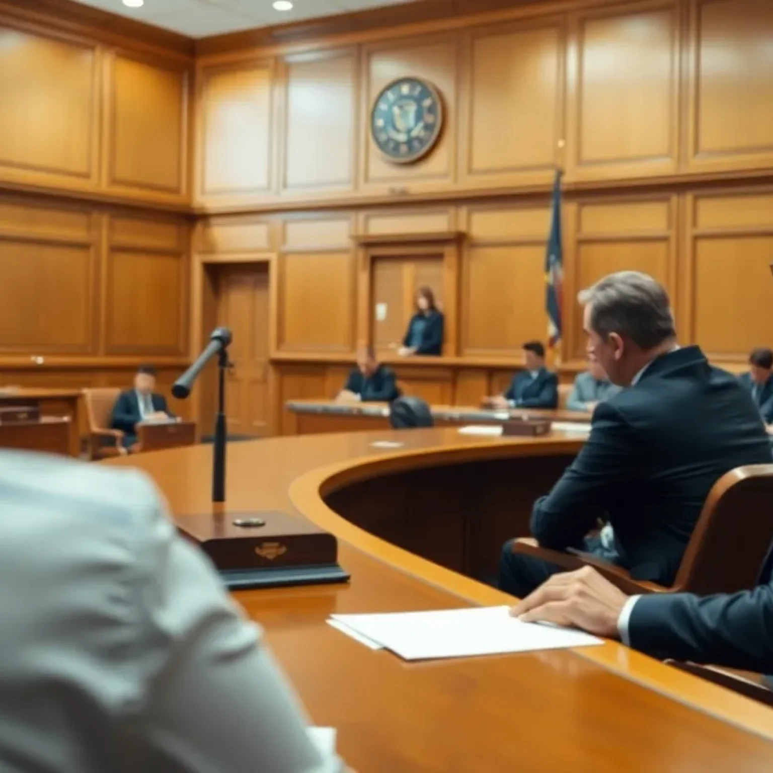 Courtroom scene related to insurance fraud case
