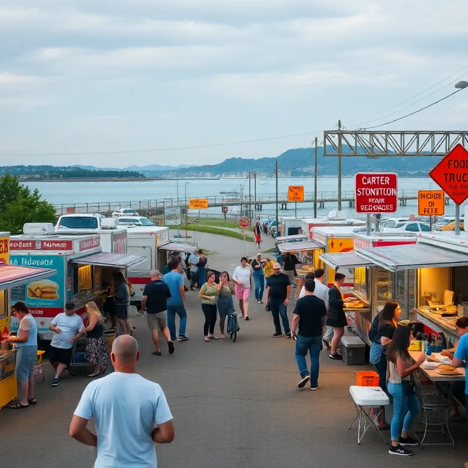 Food trucks at Eats On the Creek with road construction nearby