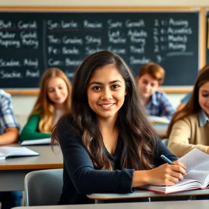 Students in a classroom focused on academic studies.