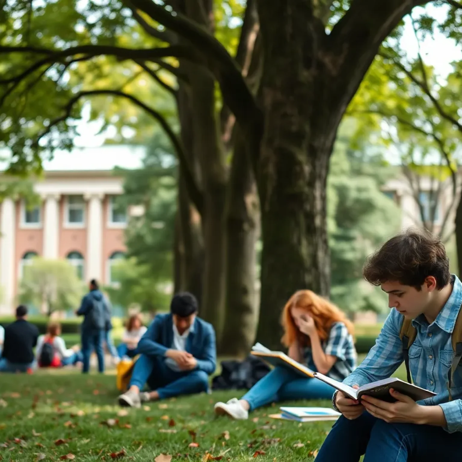 Students on a university campus contemplating the value of their college education