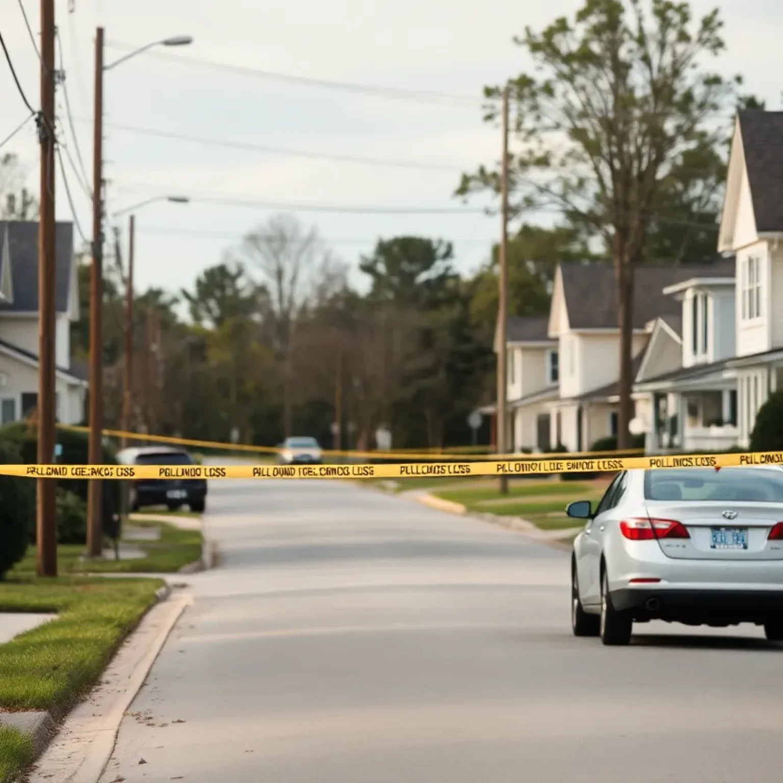 Police tape in a quiet neighborhood in Florence County after a shooting incident