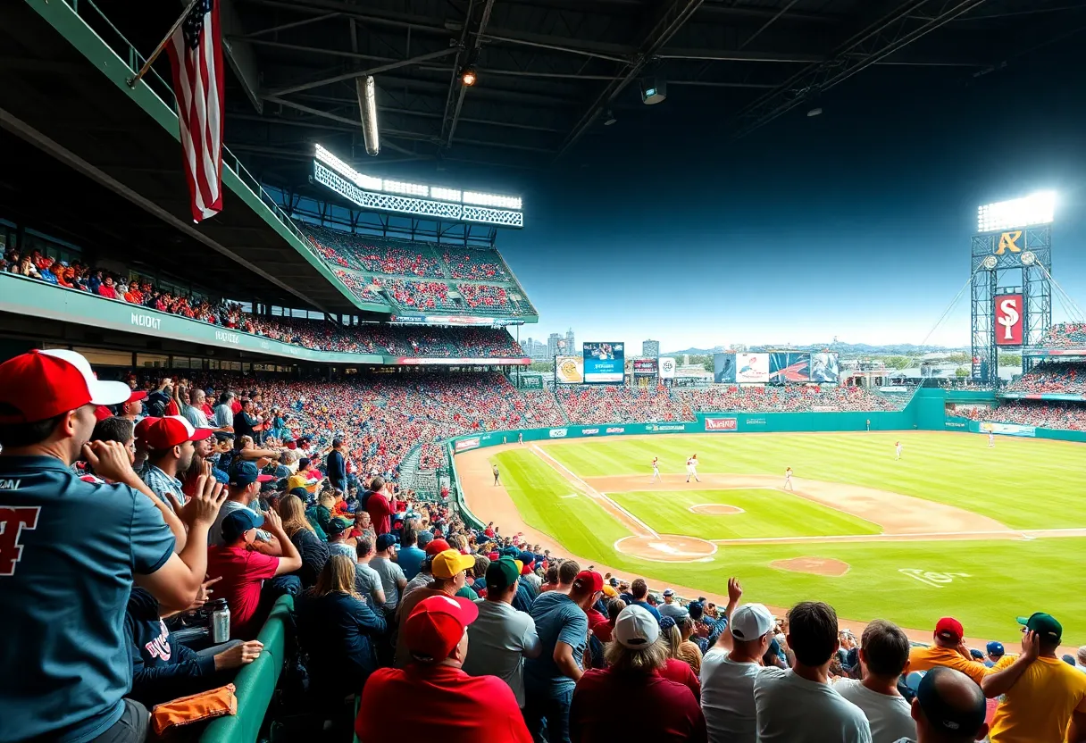 Fans enjoying a Florence Flamingos baseball game with players in action.