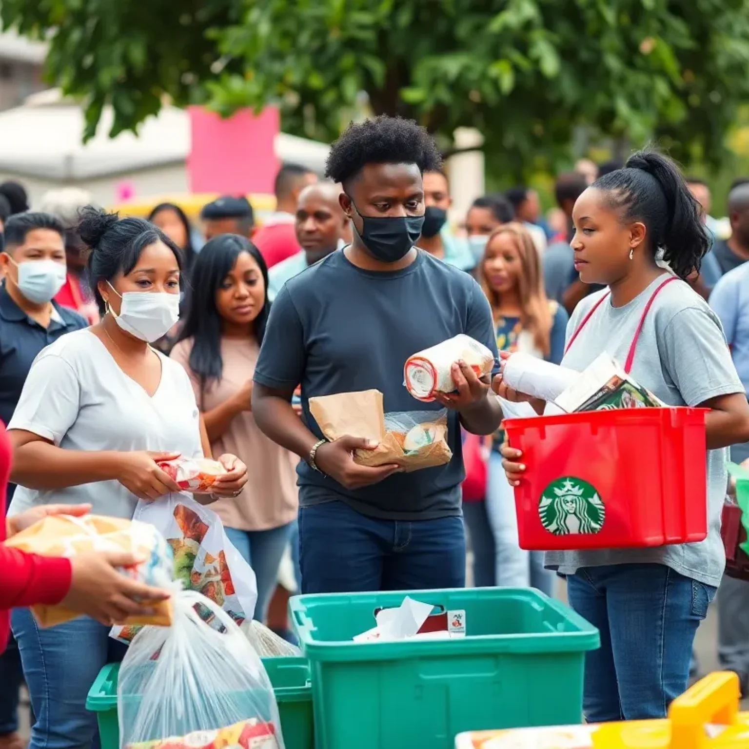 Volunteers distributing food at a community event in Florence