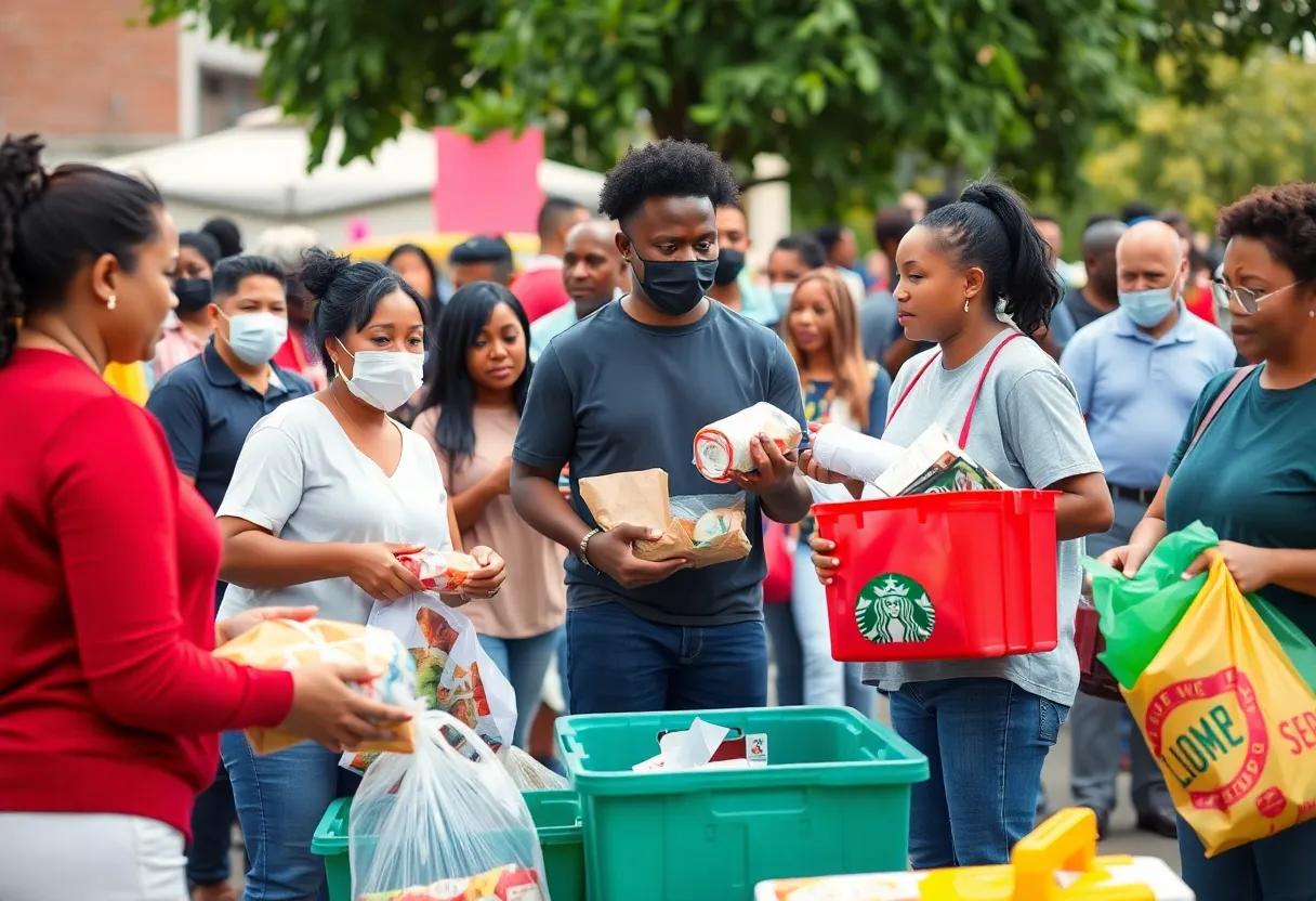 Volunteers distributing food at a community event in Florence