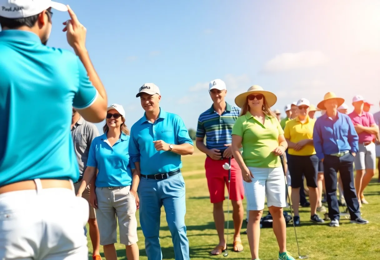 Participants play golf during the Florence tournament supporting student scholarships.