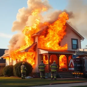Firefighters battling a house fire in Florence
