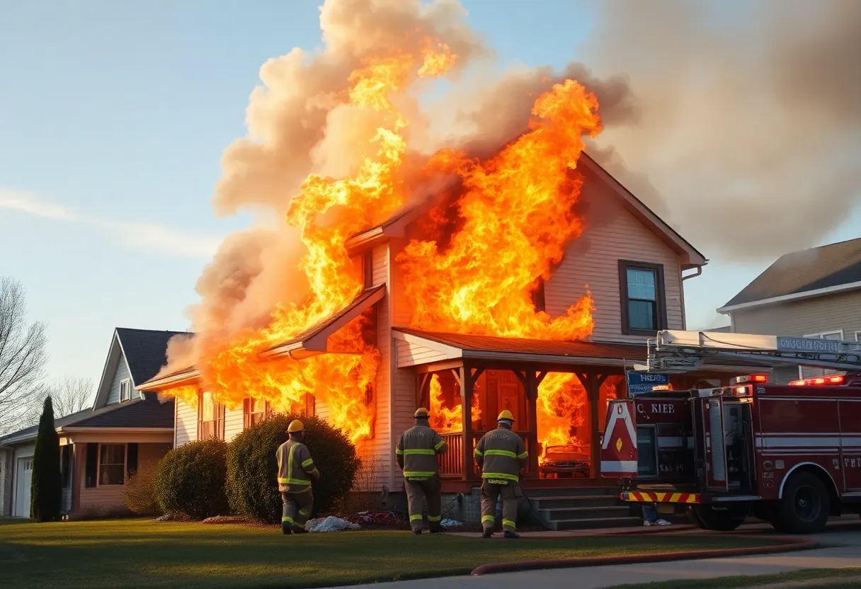 Firefighters battling a house fire in Florence