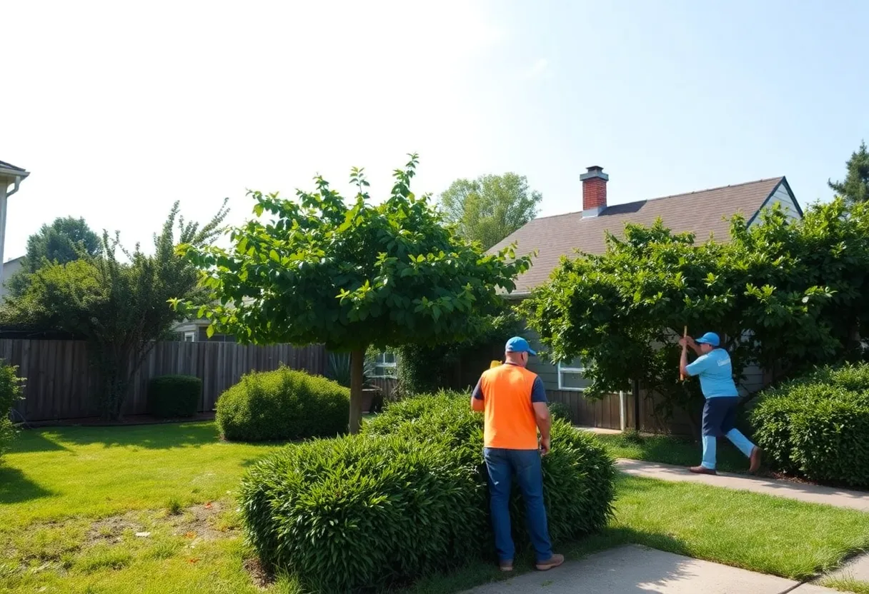 Workers cleaning a neglected property in Florence neighborhood