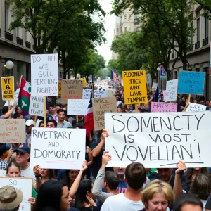 Crowd protesting for democracy in Florence, South Carolina.