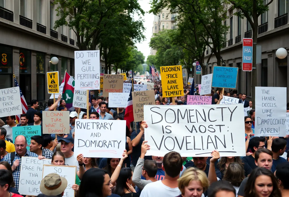 Crowd protesting for democracy in Florence, South Carolina.