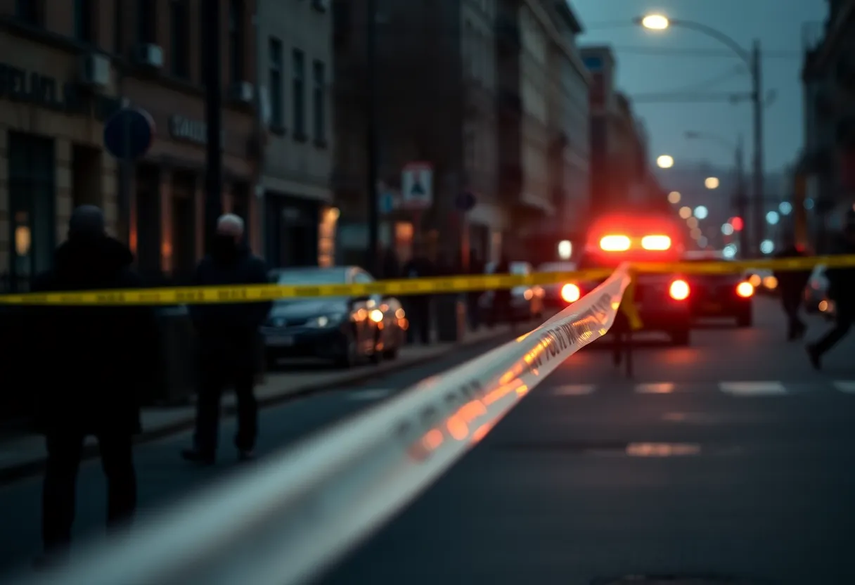 Police investigation scene with emergency lights and police tape