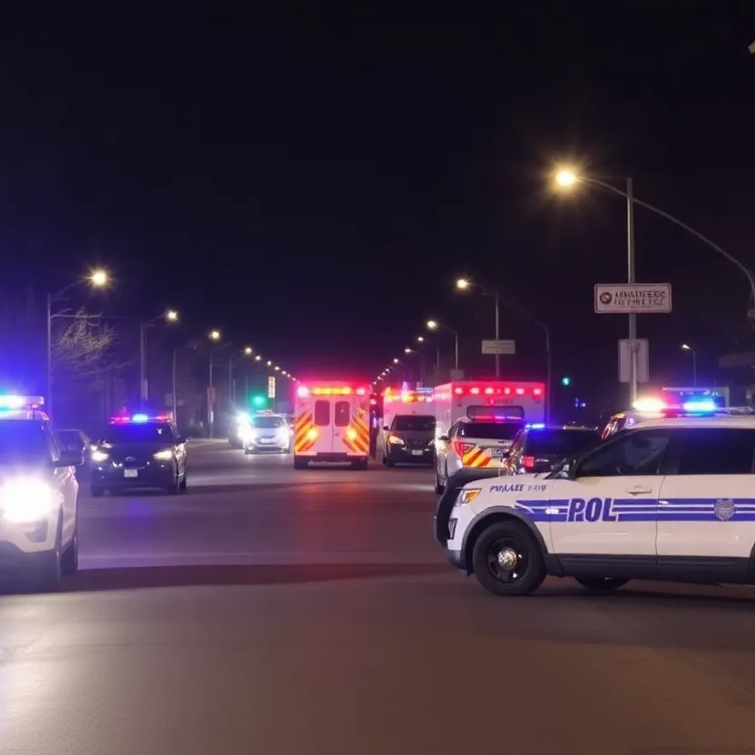 Police and emergency vehicles at scene of shooting in Florence, SC