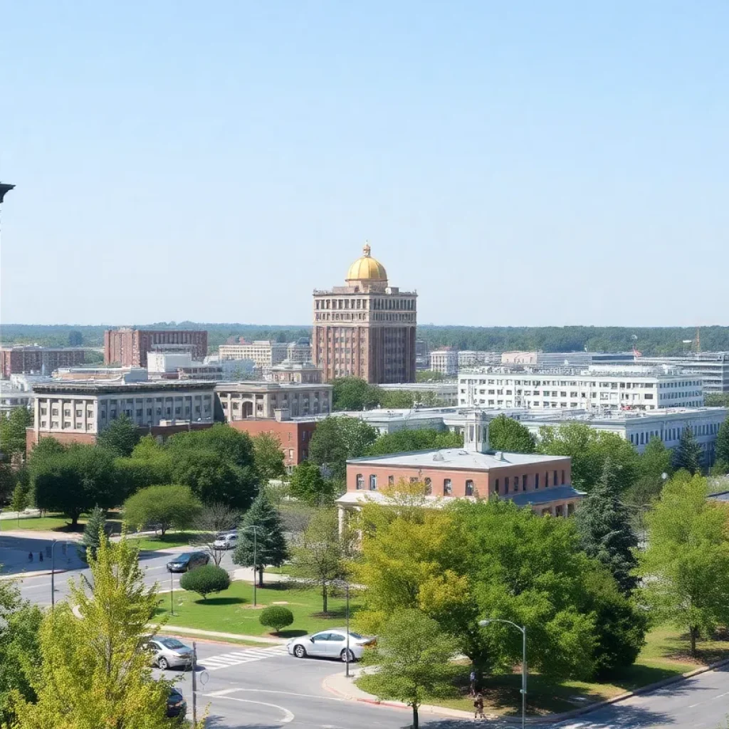 Cityscape of Florence, South Carolina with a blend of historical and modern buildings.