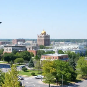 Cityscape of Florence, South Carolina with a blend of historical and modern buildings.