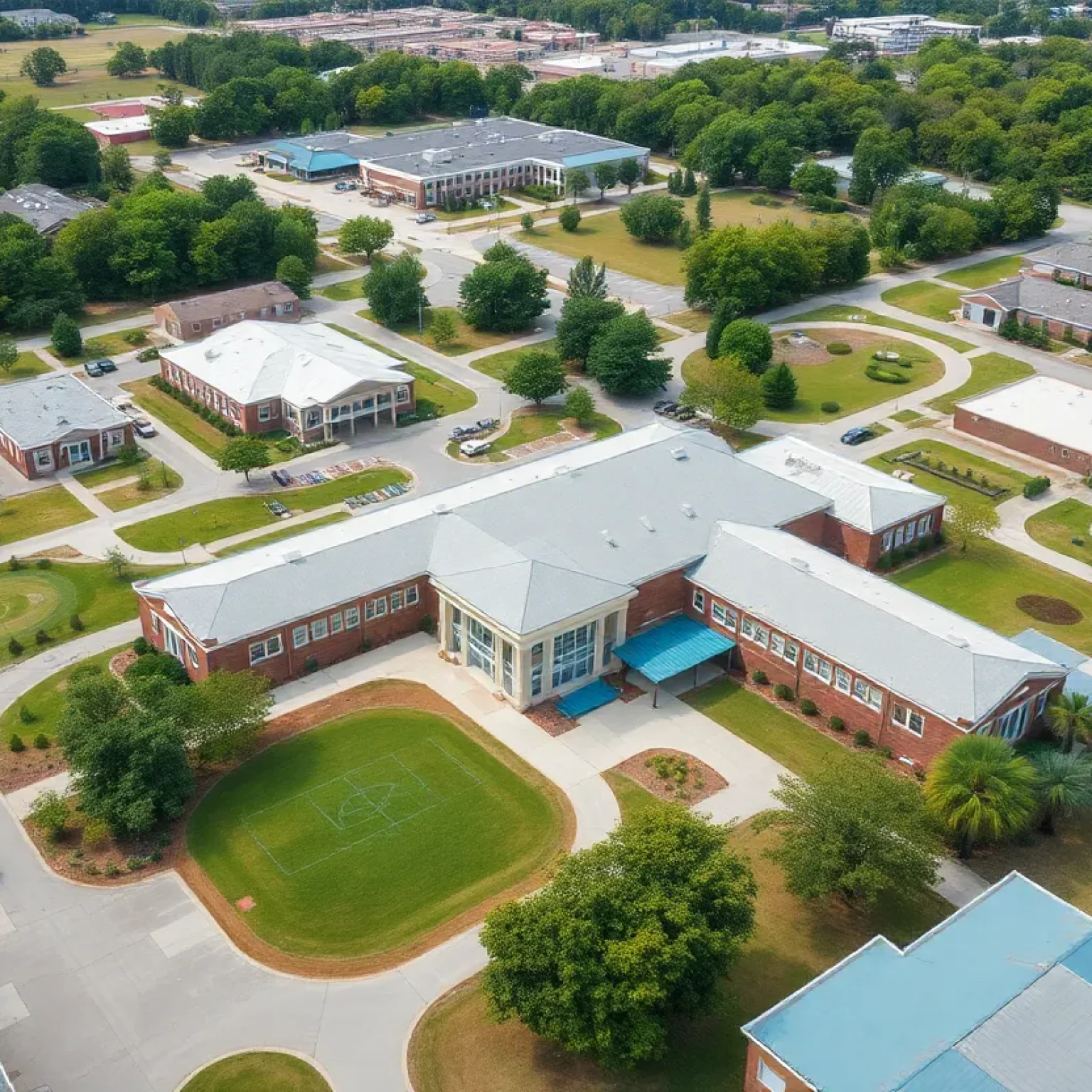 Aerial view of Florence School District with schools and playgrounds