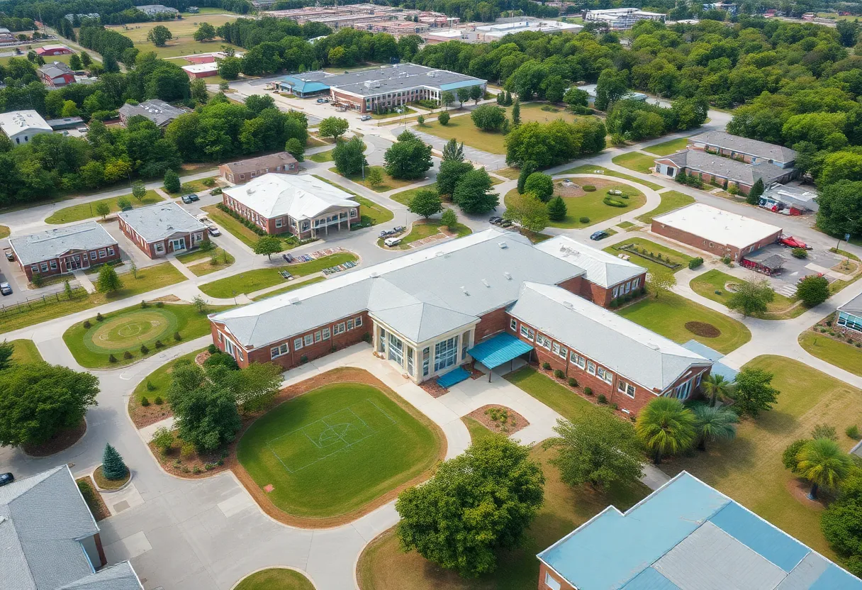 Aerial view of Florence School District with schools and playgrounds