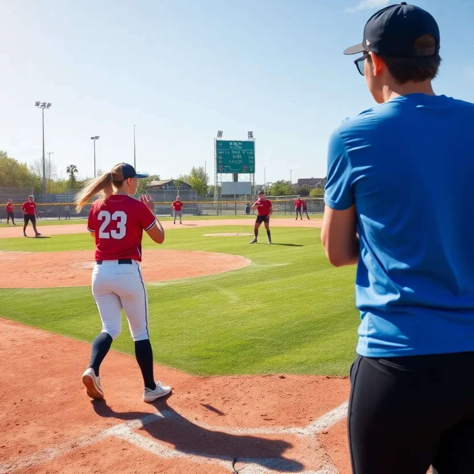Francis Marion University softball team playing on the field
