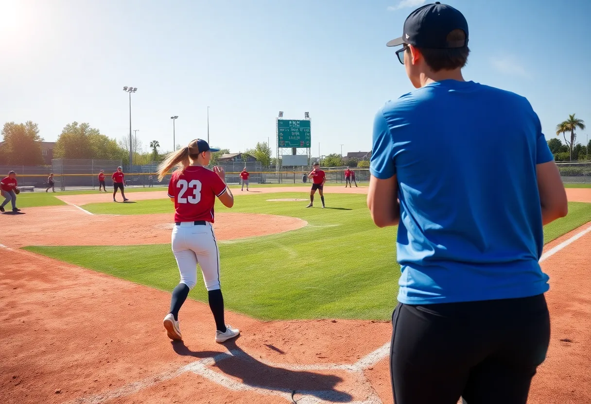 Francis Marion University softball team playing on the field