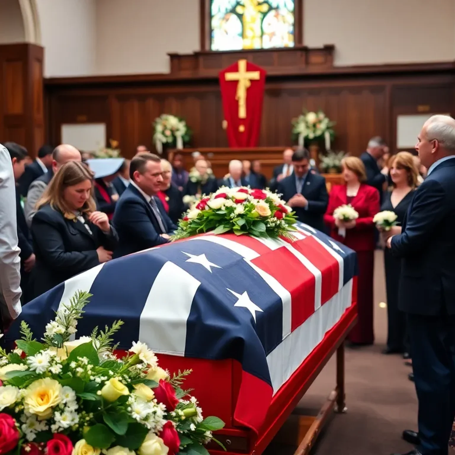 Community members gathering for the funeral service of William Calvin Mouchette
