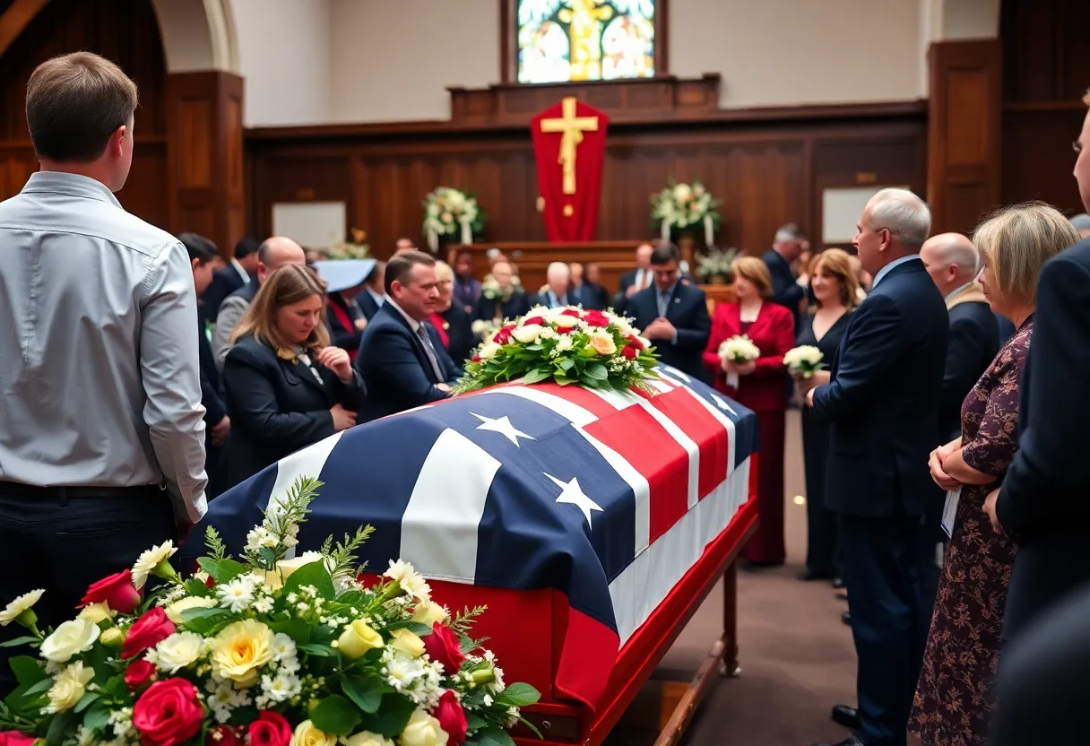Community members gathering for the funeral service of William Calvin Mouchette