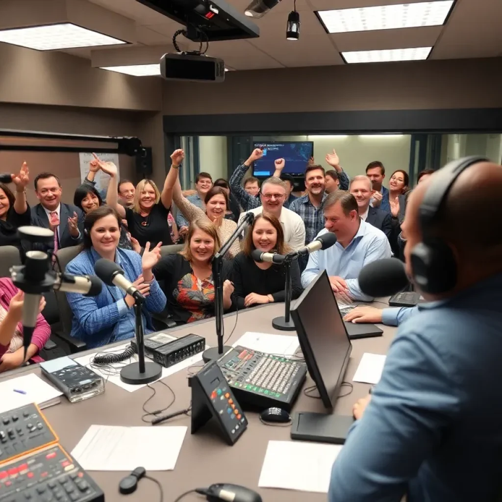iHeartMedia radio station with staff and equipment