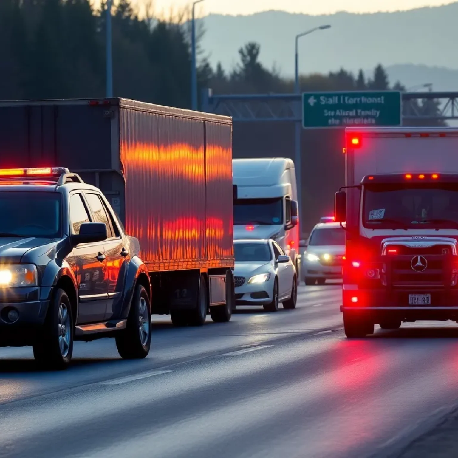 Emergency responders at a highway accident scene