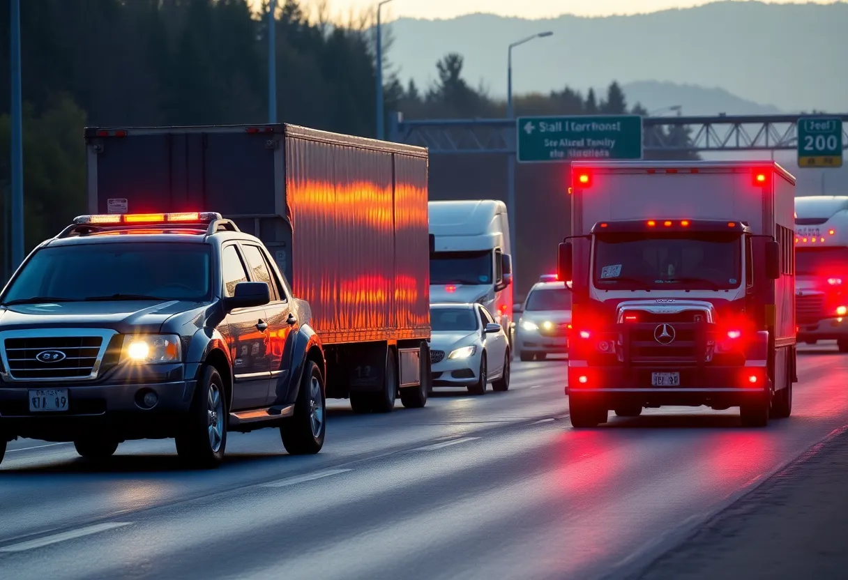 Emergency responders at a highway accident scene
