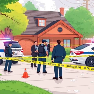 Law enforcement investigating evidence at a property