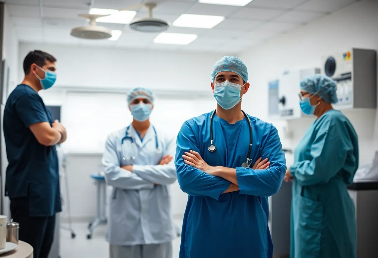 Healthcare worker in scrubs working in a care facility