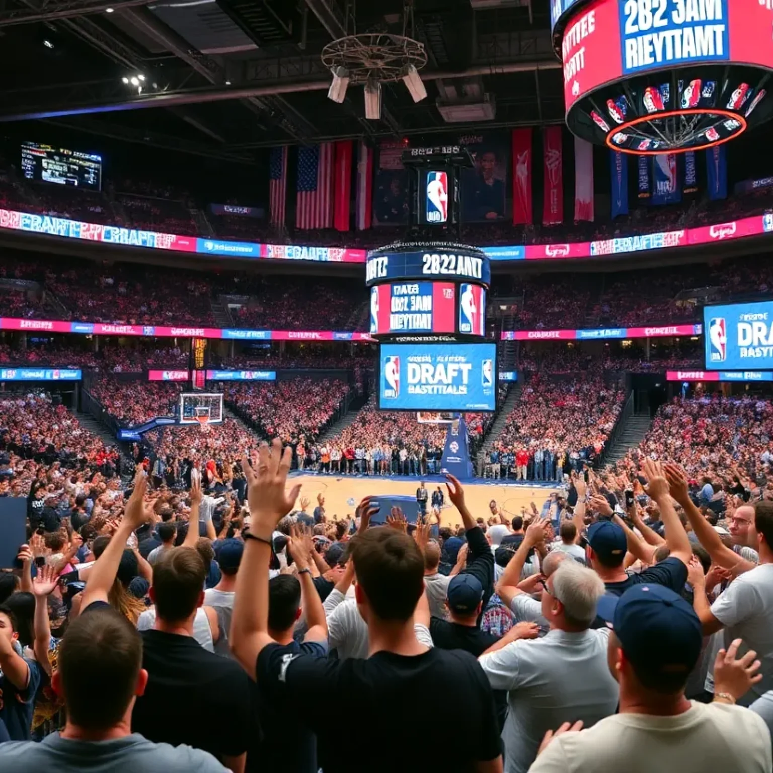 Fans and banners at the NBA Draft event